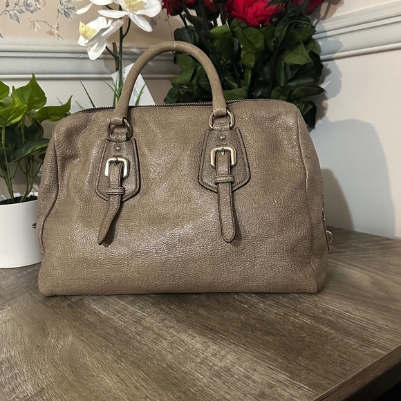 Authentic Prada Brown Cervo Lux Nudo Sparkle Leather Boston Bag. - Picture 2 of 16